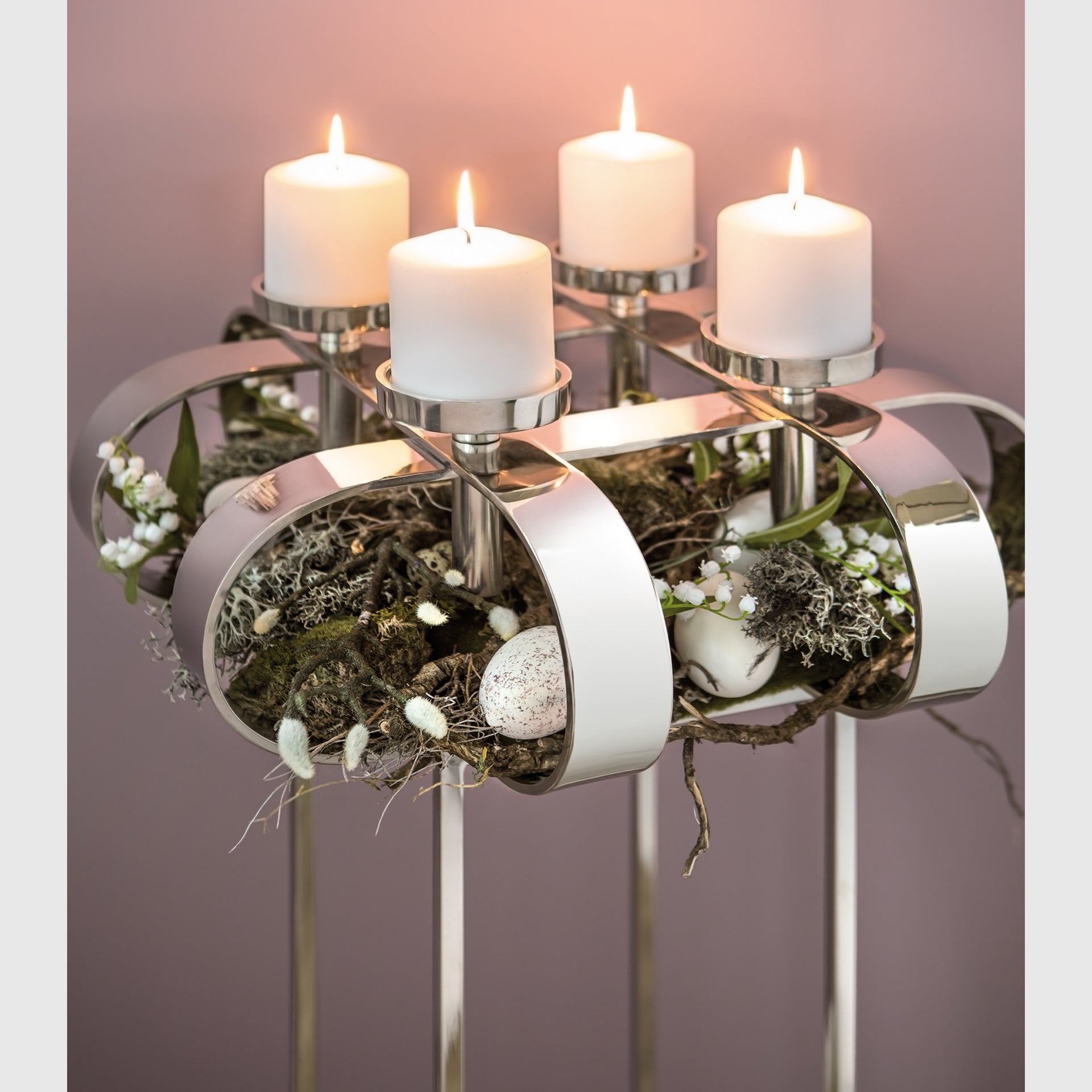 Fink Gorden Candle holder Advent wreath 4 Flame aluminum, nickel -plated, chrome, silver