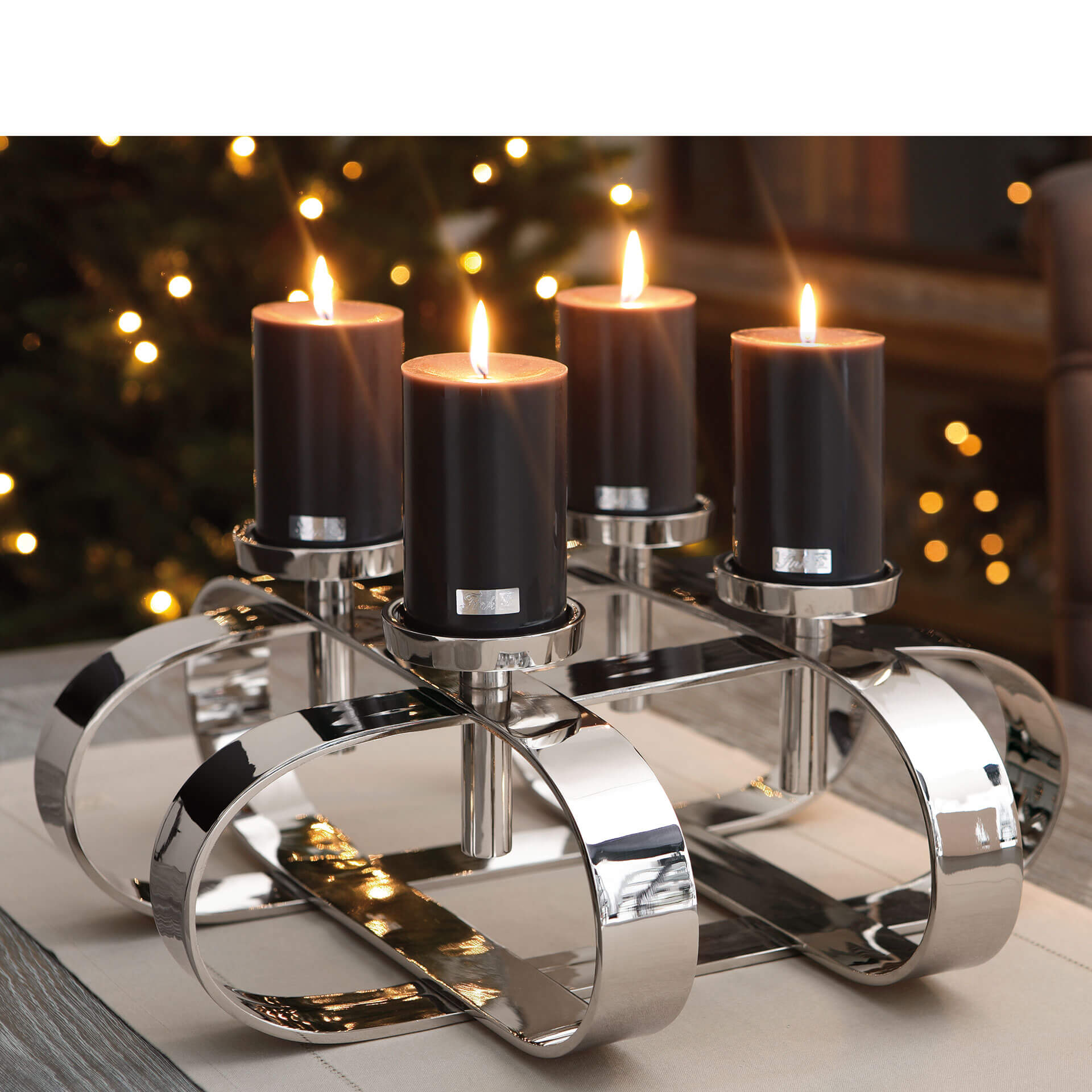 Fink Gorden Candle holder Advent wreath 4 Flame aluminum, nickel -plated, chrome, silver