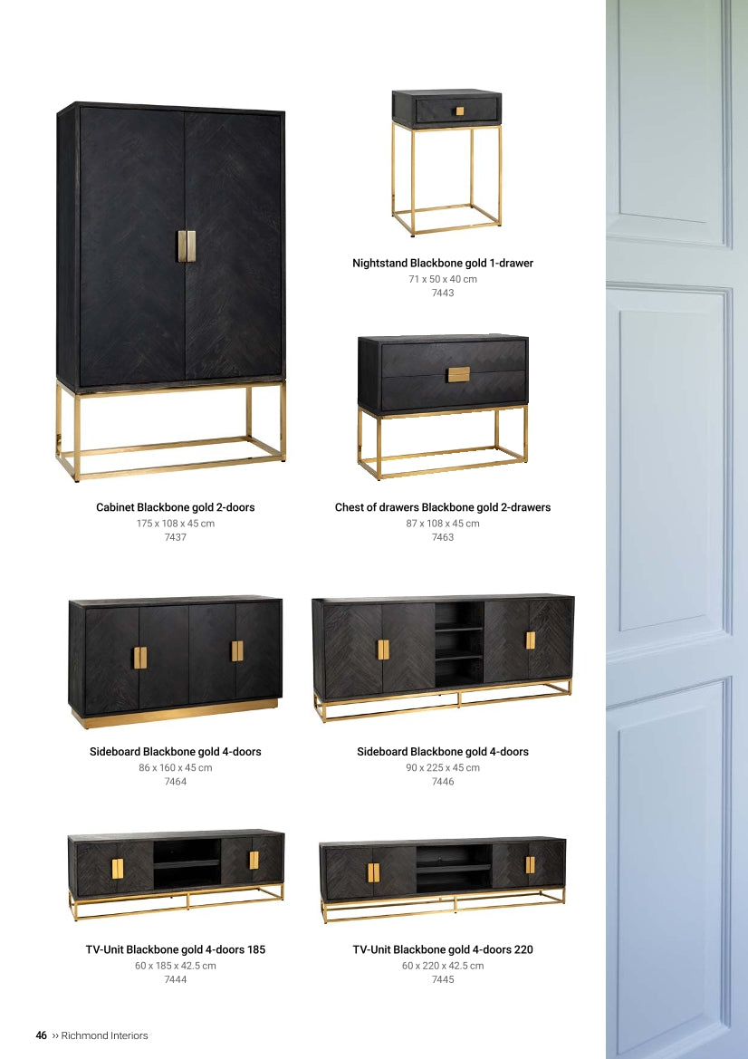 Richmond Interiors Bedside Table Blackbone Gold 1 Drawer (Black Rustic)