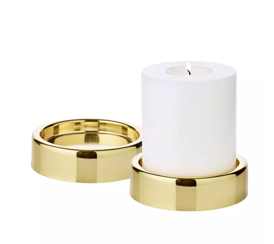 Edzard 2er-Set Kerzenständer Sanremo (ø 10 cm), goldfarben, vernickelt, für Stumpenkerzen ø 8 cm-Stil-Ambiente-2847