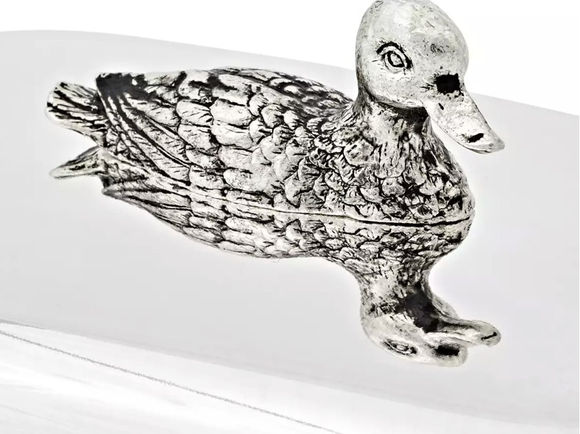 Edzard Butterdose Ente (250 g Butter), Enten-Figur, edel versilbert, mit Glasschale und Buttermesser-Stil-Ambiente-2398