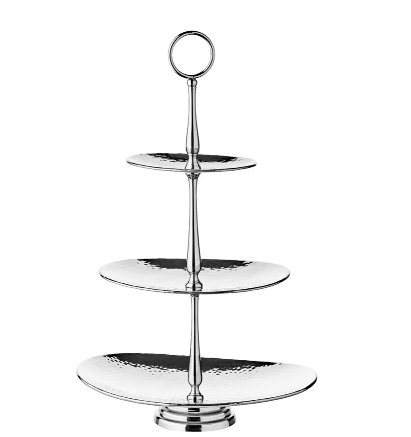 Edzard Etagere Gulf (Höhe 49 cm, 3-stöckig), oval, Edelstahl, gehämmert, hochglanzpoliert-Stil-Ambiente-7709