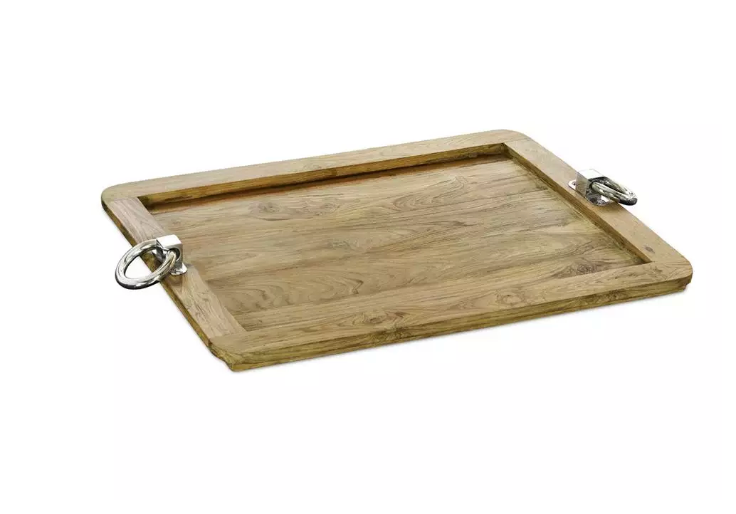 Edzard Tablett Osgard (61x44 cm) Teakholz, Edelstahlgriffe, rechteckig, Holztablett, Serviertablett-Stil-Ambiente-7361