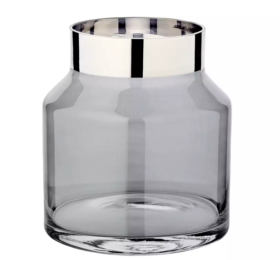 Edzard Vase Gabi (Höhe 19 cm, Ø 17 cm), dunkles mundgeblasenes Kristallglas mit Platinrand-Stil-Ambiente-3470