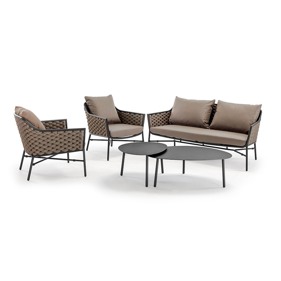 Grattoni Panama Garten Lounge Set, Seilgeflecht & Textilene, stapelbar, 4-teilig,-Stil-Ambiente-