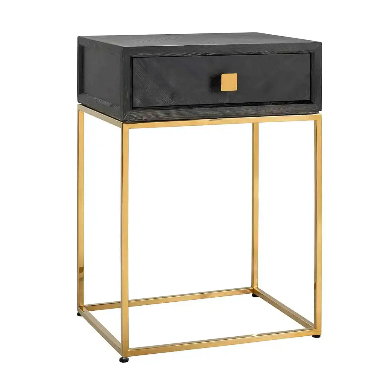 Richmond Interiors Bedside Table Blackbone Gold 1 Drawer (Black Rustic)