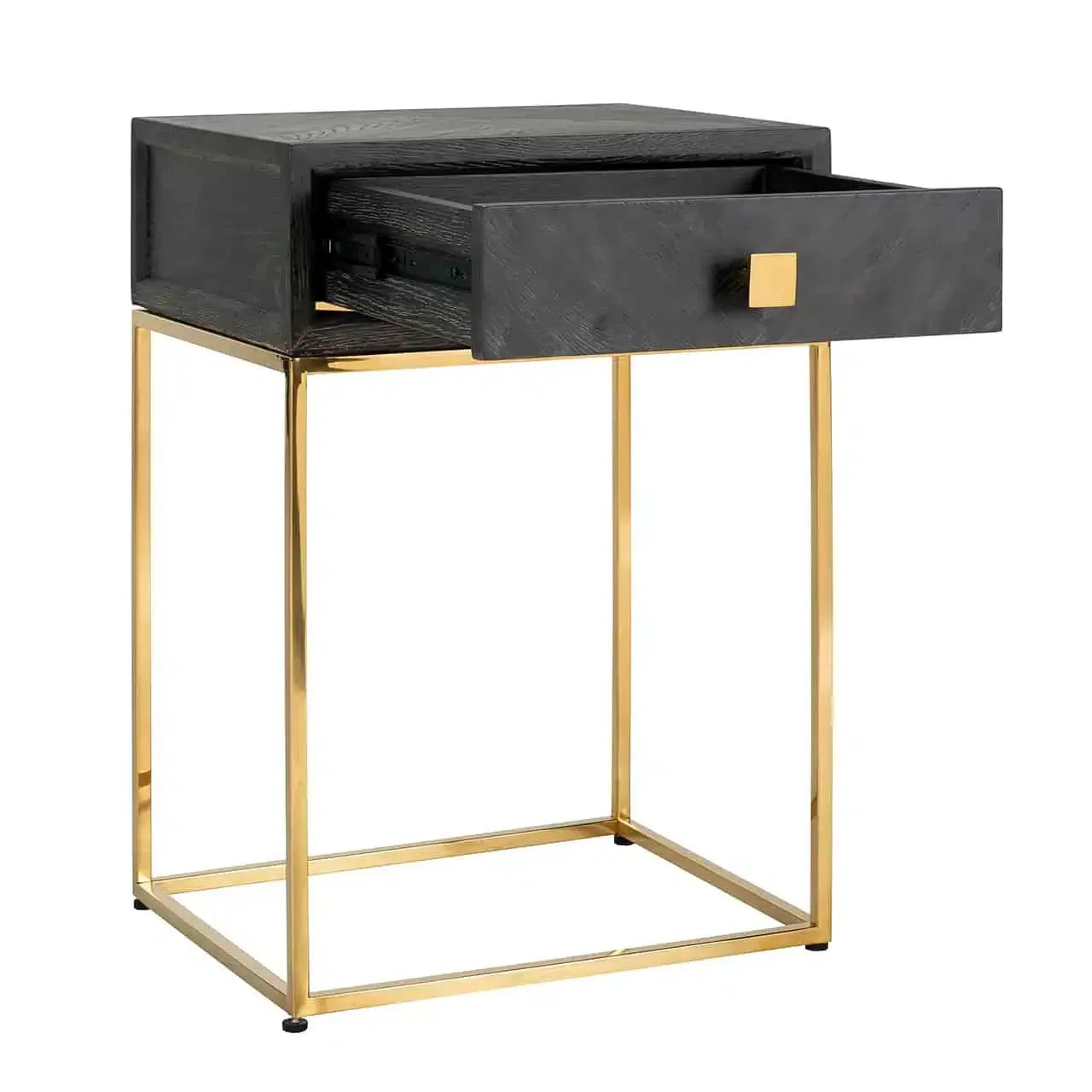 Richmond Interiors Bedside Table Blackbone Gold 1 Drawer (Black Rustic)