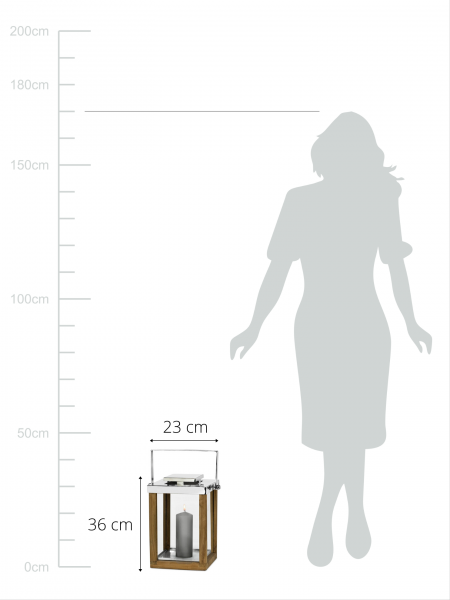 Edzard Miami Windlicht Laterne mit klappbarem Griff, Holz & Edelstahl glänzend Höhe 36 cm-Windlicht-Stil-Ambiente-