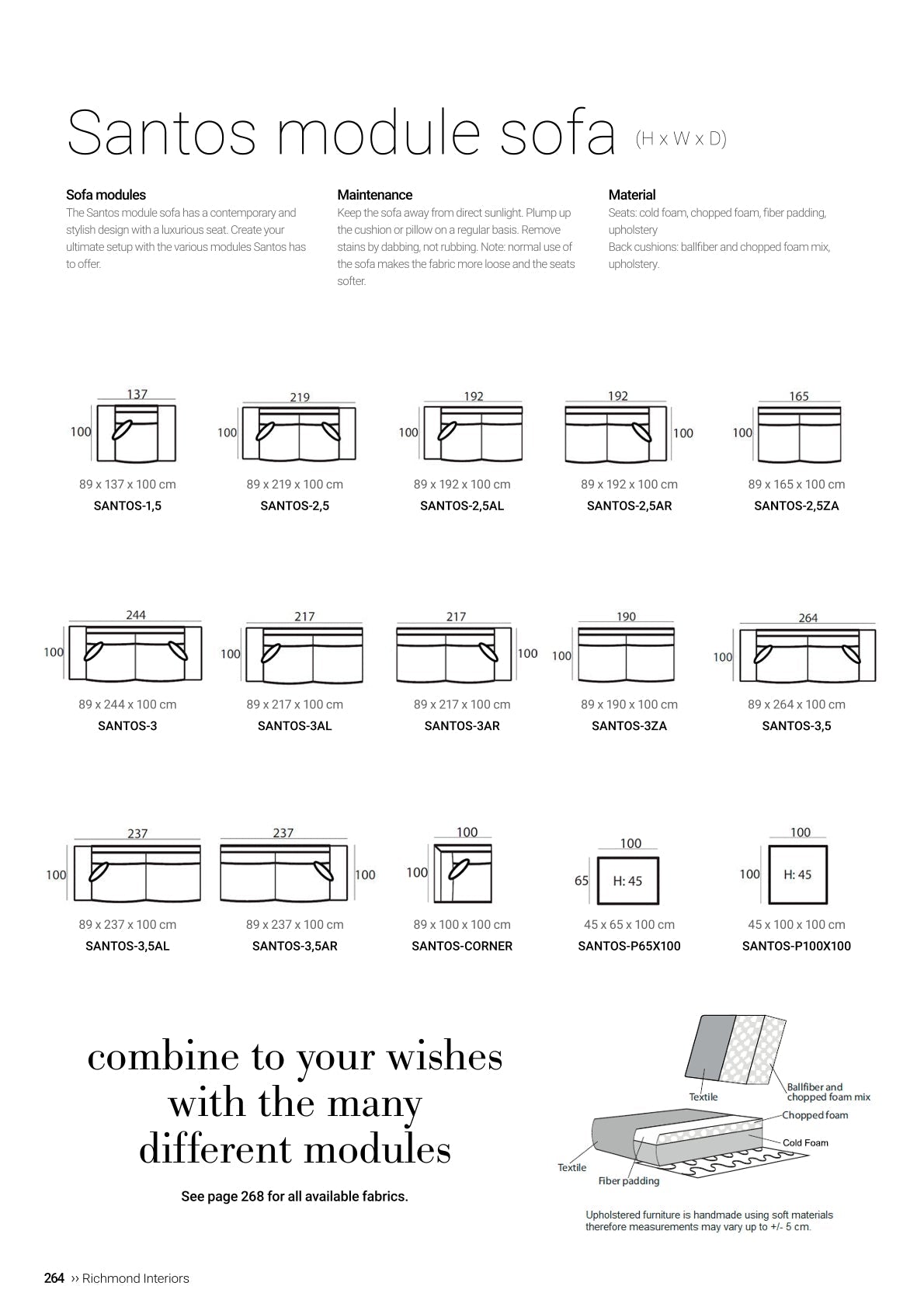 Richmond Interiors -sohva sohva Santos 2.5 Sitzer + Lounge Vasen