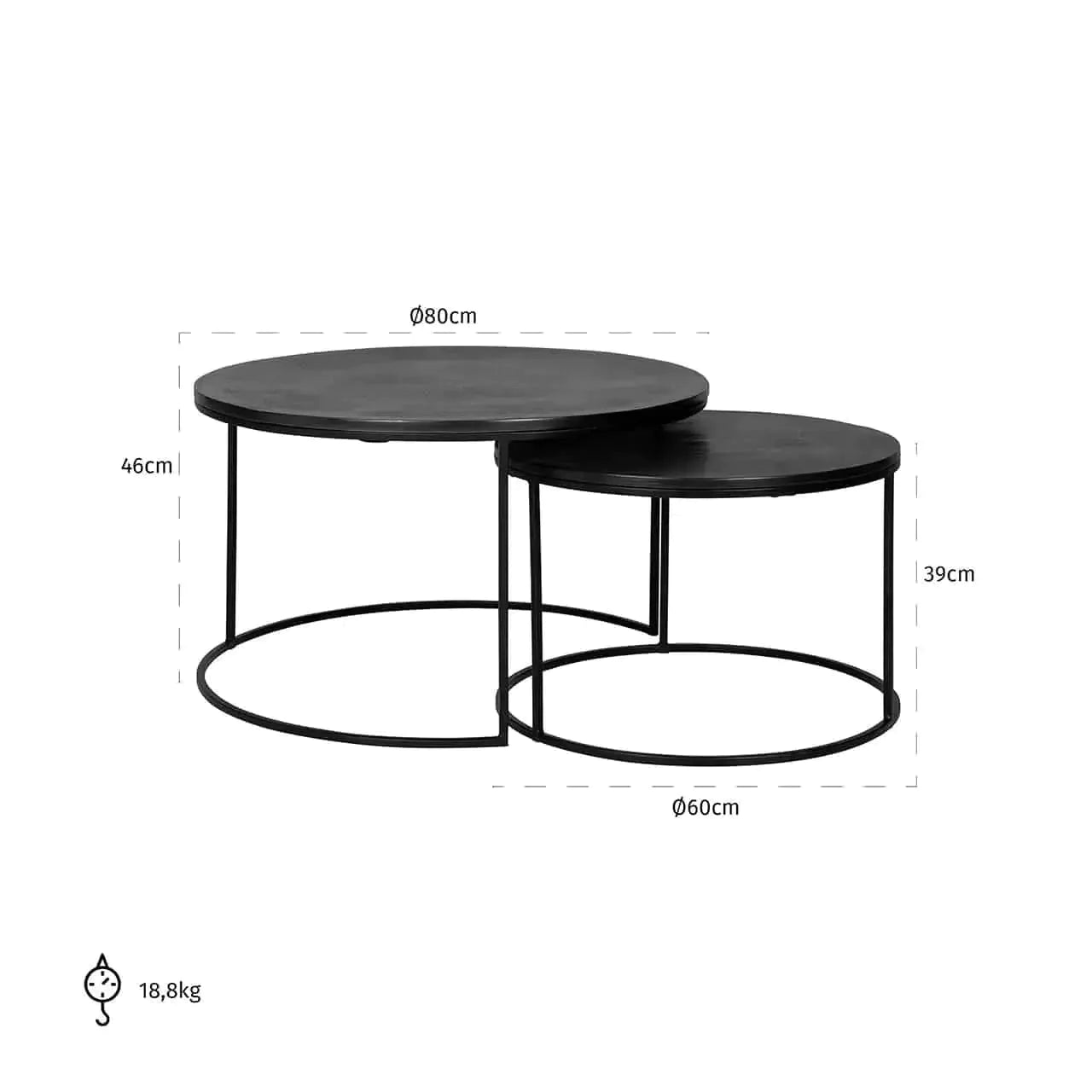 Richmond Interiors Couchtisch Bolder 2er-Set Aluminium Schwarz (Schwarz)-couchtische-Stil-Ambiente