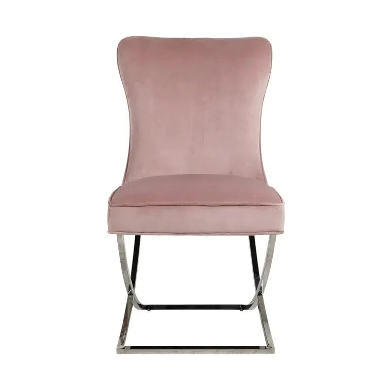 Richmond Interiors Esszimmerstuhl Scarlett Rosa Velvet Samt Edelstahl Luxus Dining Chair-Esszimmerstuhl-Stil-Ambiente-