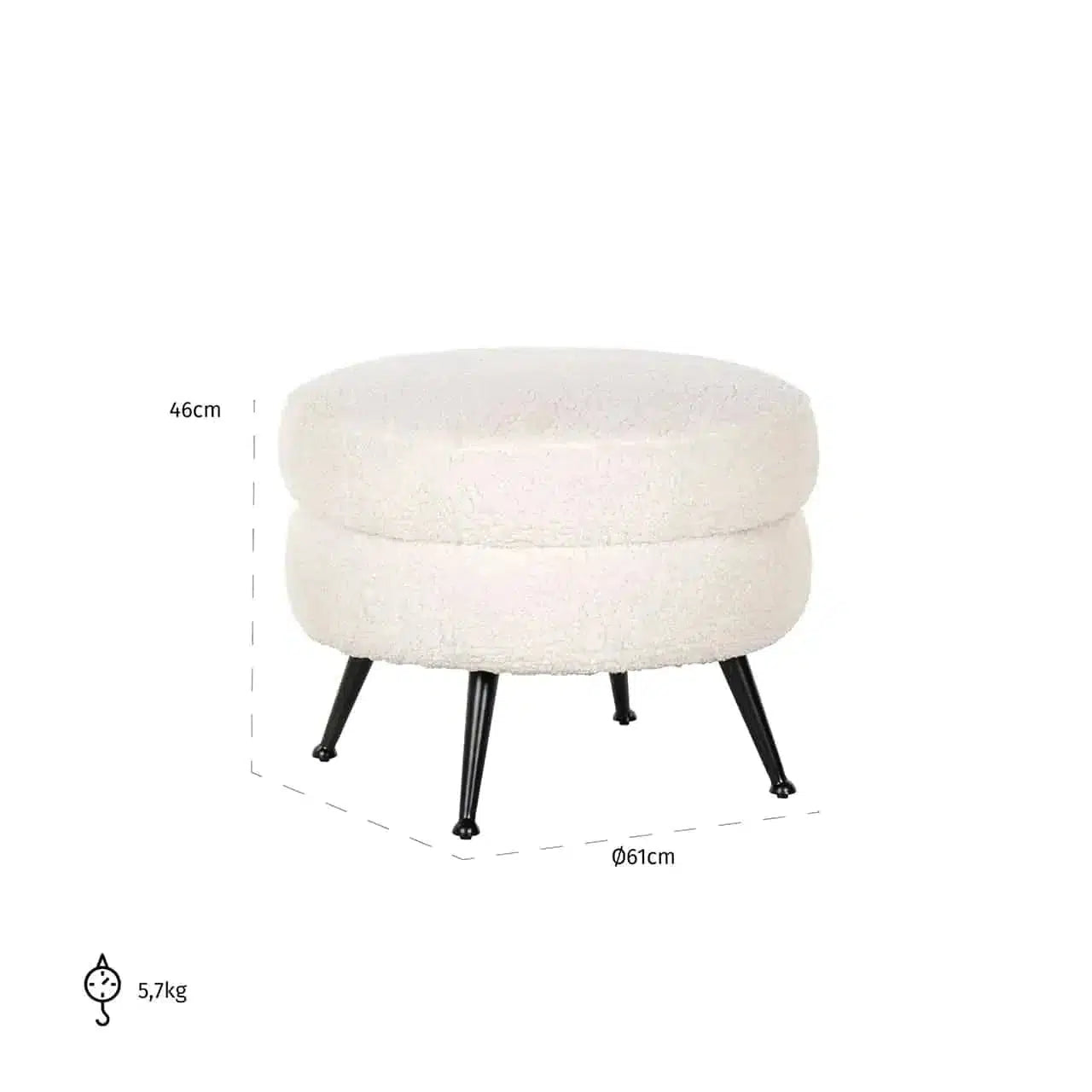 Richmond Interiors Hocker Amelia white faux Sheep / black-hocker-Stil-Ambiente-8720621662945