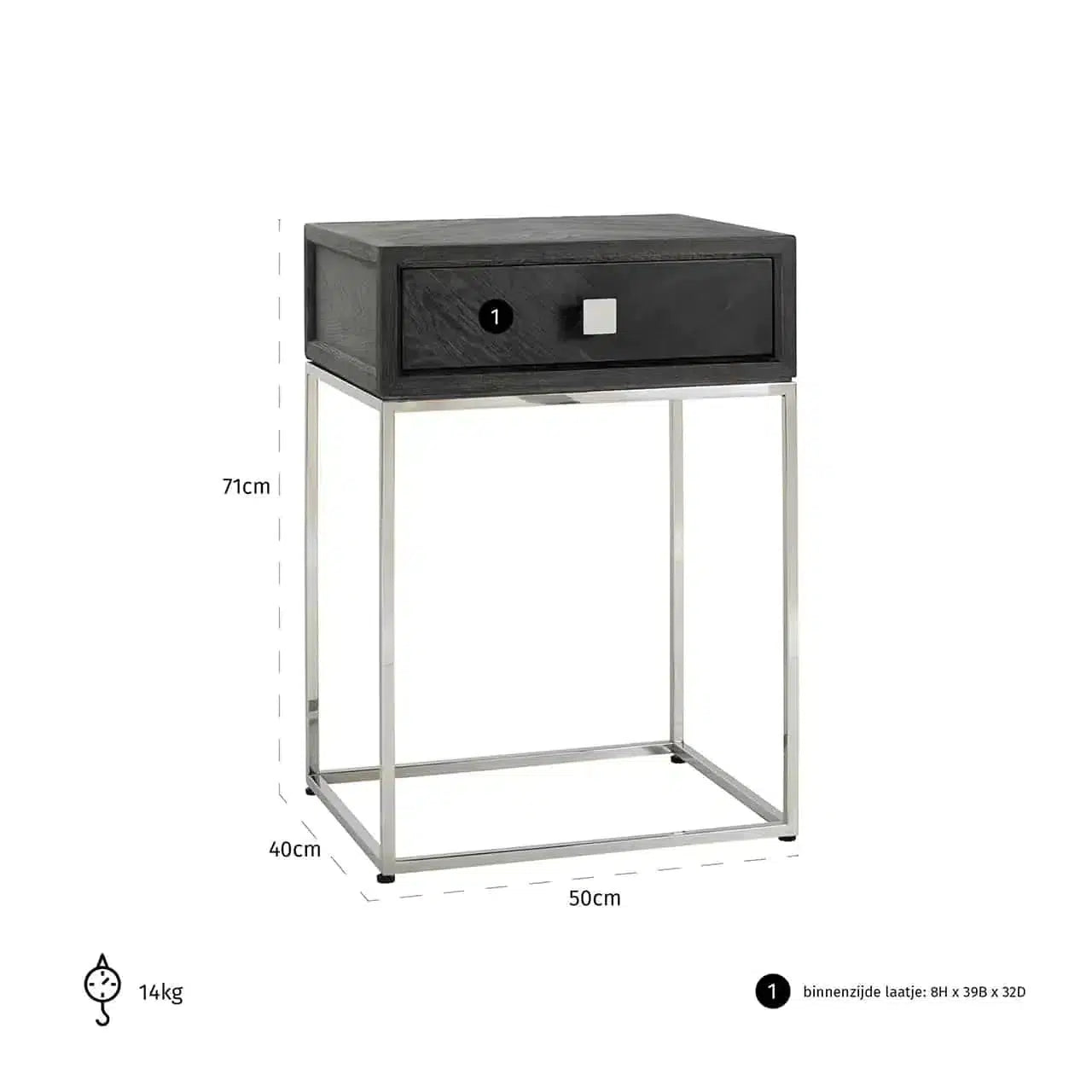 Richmond Interior Bedside Table Blackbone Silver 1 zásuvka (černá rustikální)