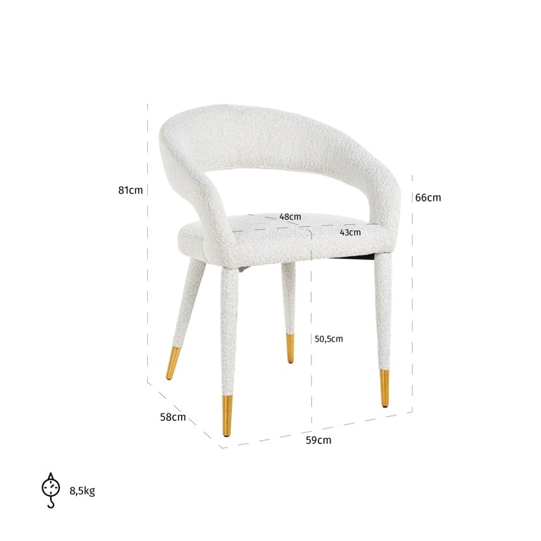 Richmond Interiors Sessel Gia mit Armlehne white bouclé fire retardant (FR-Copenhagen 900 Bouclé White)-8720621663188-Stil-Ambiente-S4534 WHITE BOUCLÉ