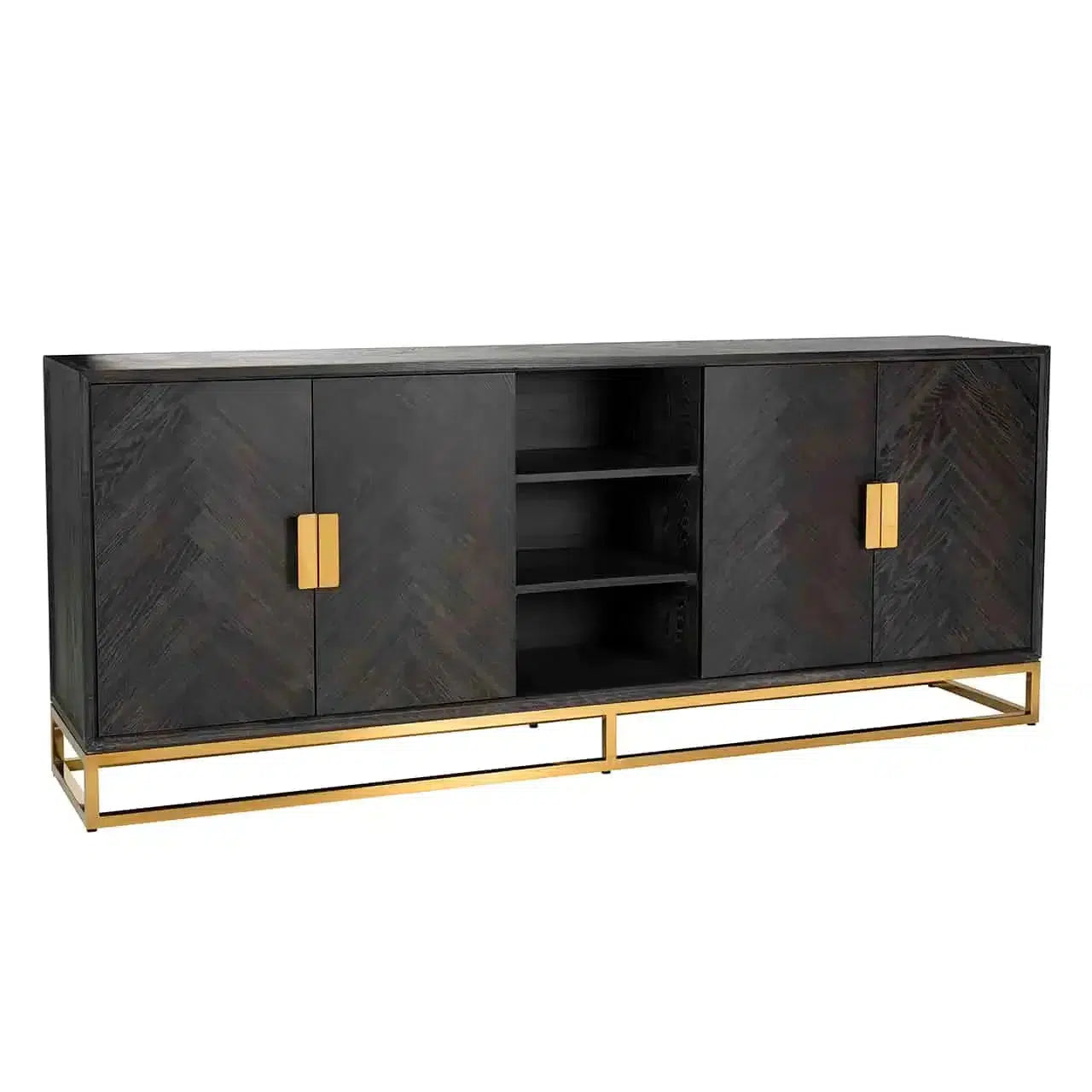 Richmond Interiors Sideboard Anrichte Blackbone gold 4-Türer + offenes Fach (Schwarz rustikal)-sideboard-Stil-Ambiente-8720621604921