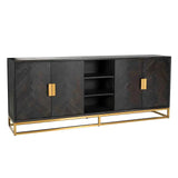 Richmond Interiors Sideboard Anrichte Blackbone gold 4-Türer + offenes Fach (Schwarz rustikal)-sideboard-Stil-Ambiente-8720621604921