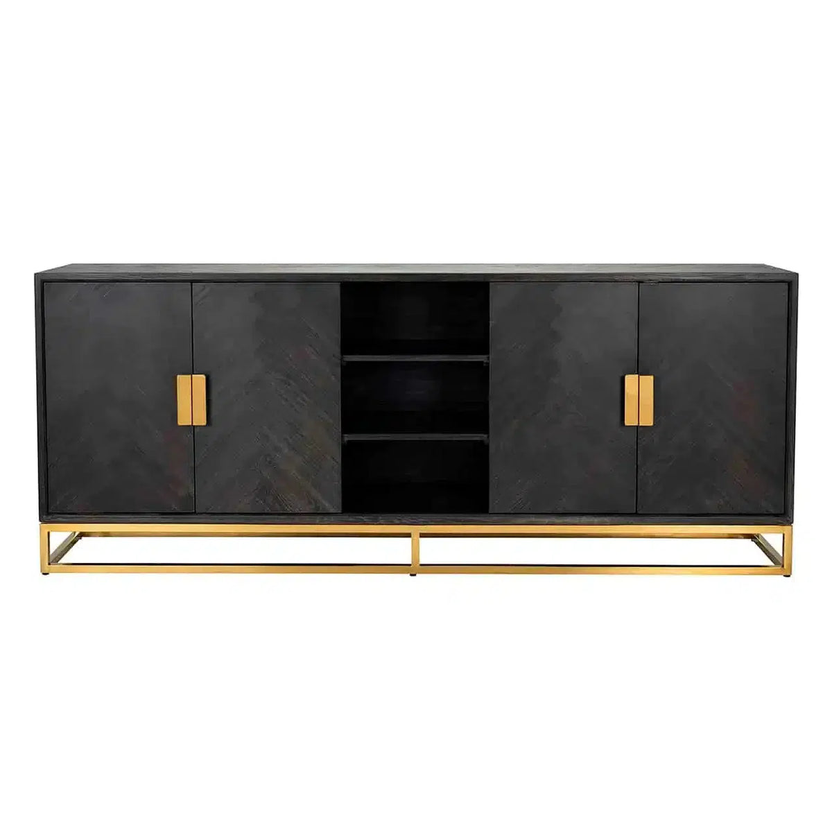 Richmond Interiors Sideboard Anrichte Blackbone gold 4-Türer + offenes Fach (Schwarz rustikal)-sideboard-Stil-Ambiente-8720621604921