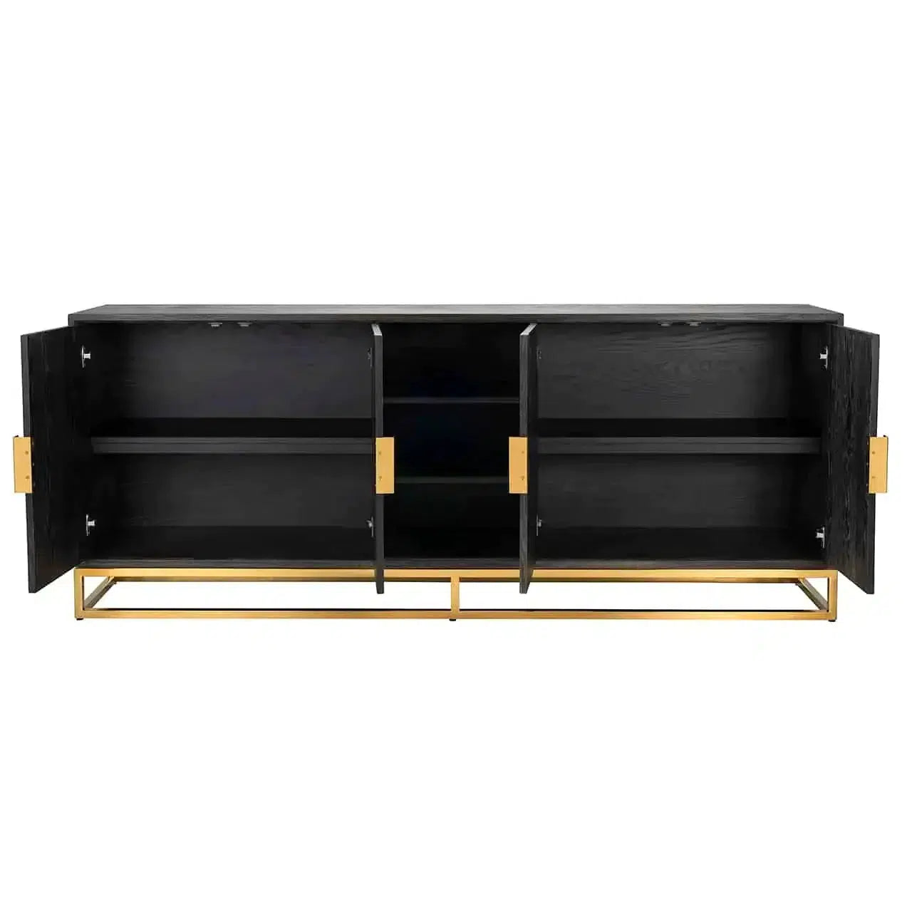 Richmond Interiors Sideboard Anrichte Blackbone gold 4-Türer + offenes Fach (Schwarz rustikal)-sideboard-Stil-Ambiente-8720621604921