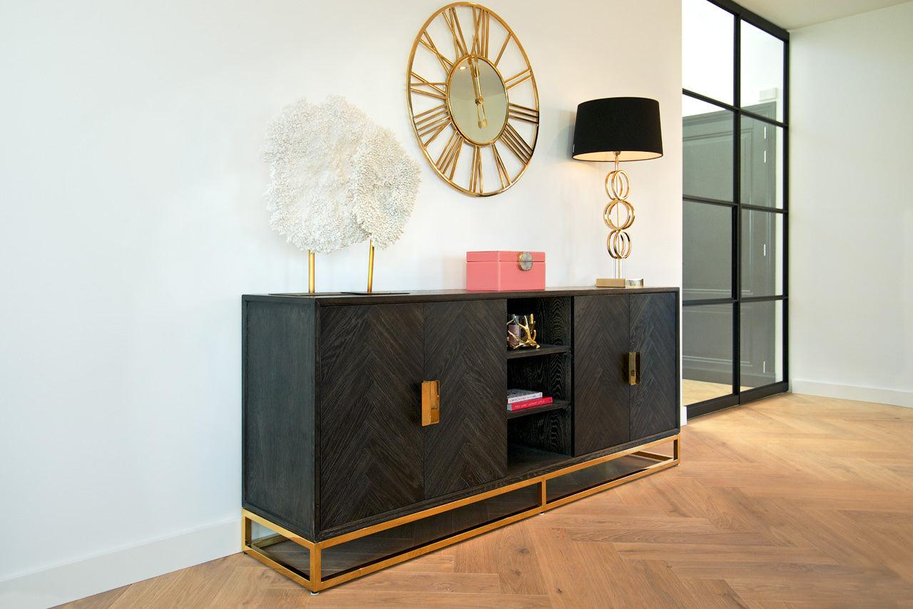 Richmond Interiors Sideboard Anrichte Blackbone gold 4-Türer + offenes Fach (Schwarz rustikal)-sideboard-Stil-Ambiente-8720621604921