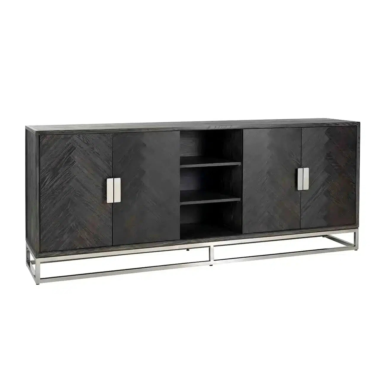 Richmond Interiors Sideboard Anrichte Blackbone silver 4-Türer + offenes Fach (Schwarz rustikal)-sideboard-Stil-Ambiente-8720621604624