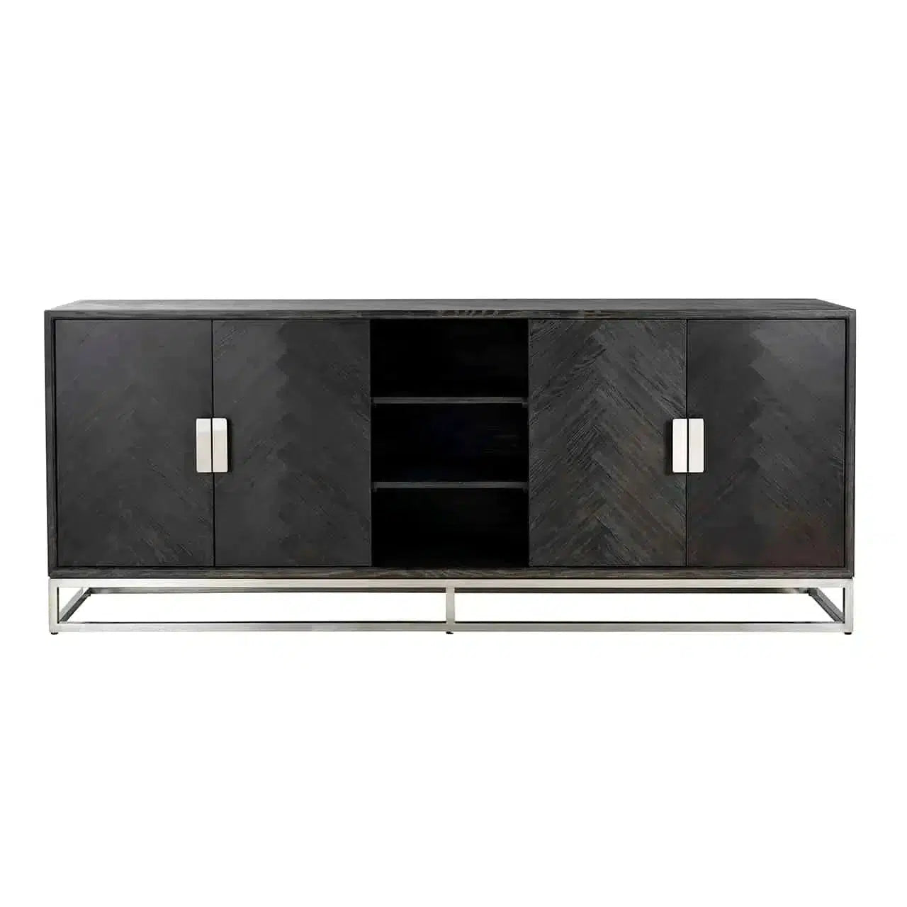 Richmond Interiors Sideboard Anrichte Blackbone silver 4-Türer + offenes Fach (Schwarz rustikal)-sideboard-Stil-Ambiente-8720621604624