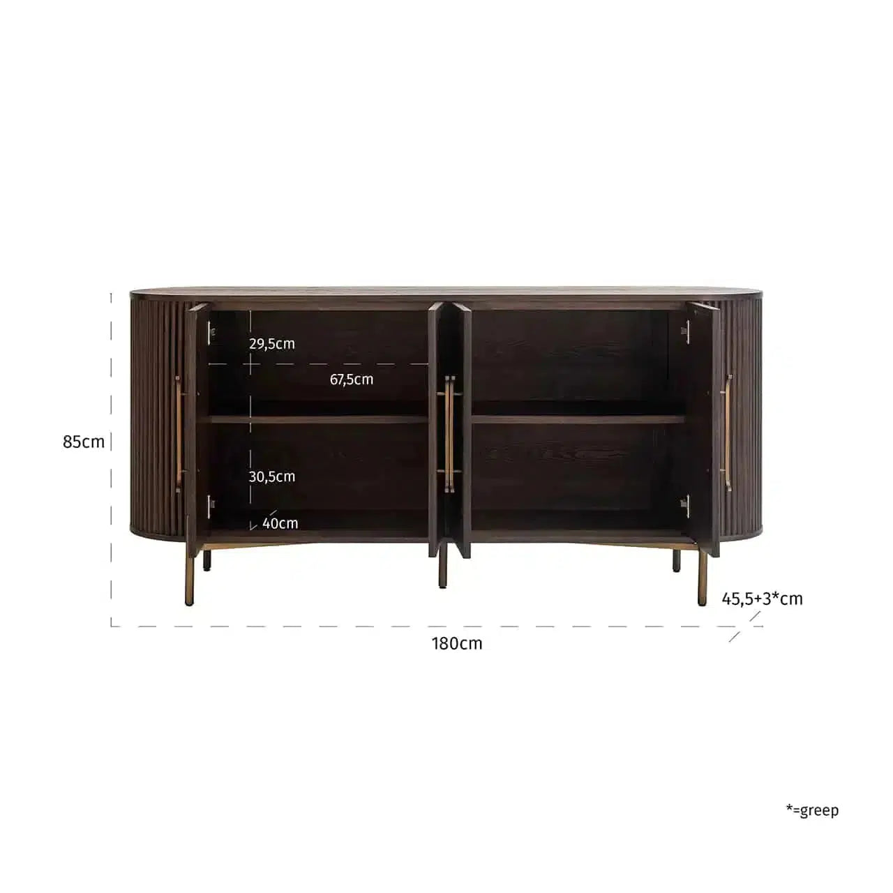 Richmond Interiors Sideboard Anrichte Luxor 4-türig (Braun)-sideboard-Stil-Ambiente-8720621682790