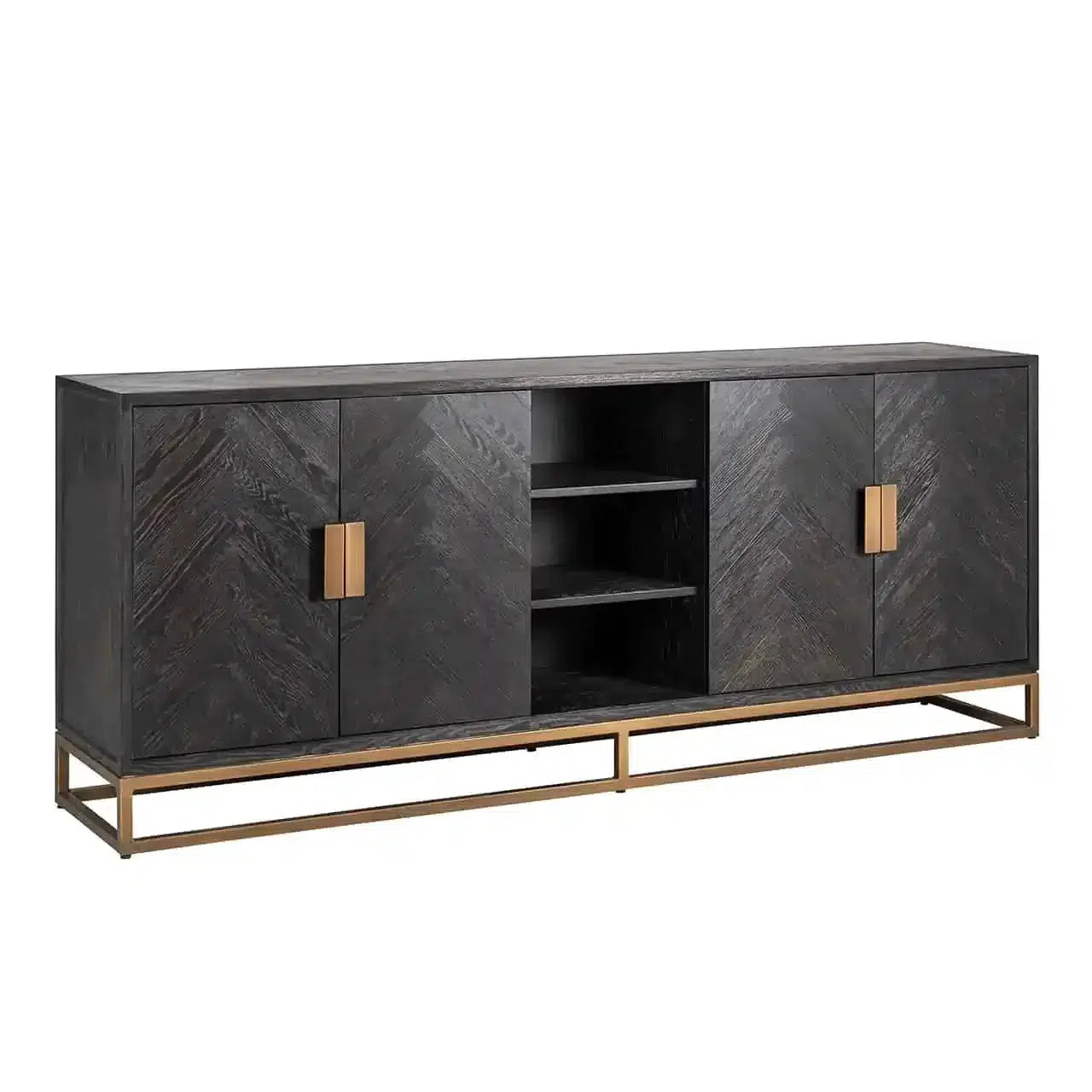 Richmond Interiors Sideboard Blackbone brass 4-türig + offenes Fach (Schwarz rustikal)-sideboard-Stil-Ambiente-8720621604433