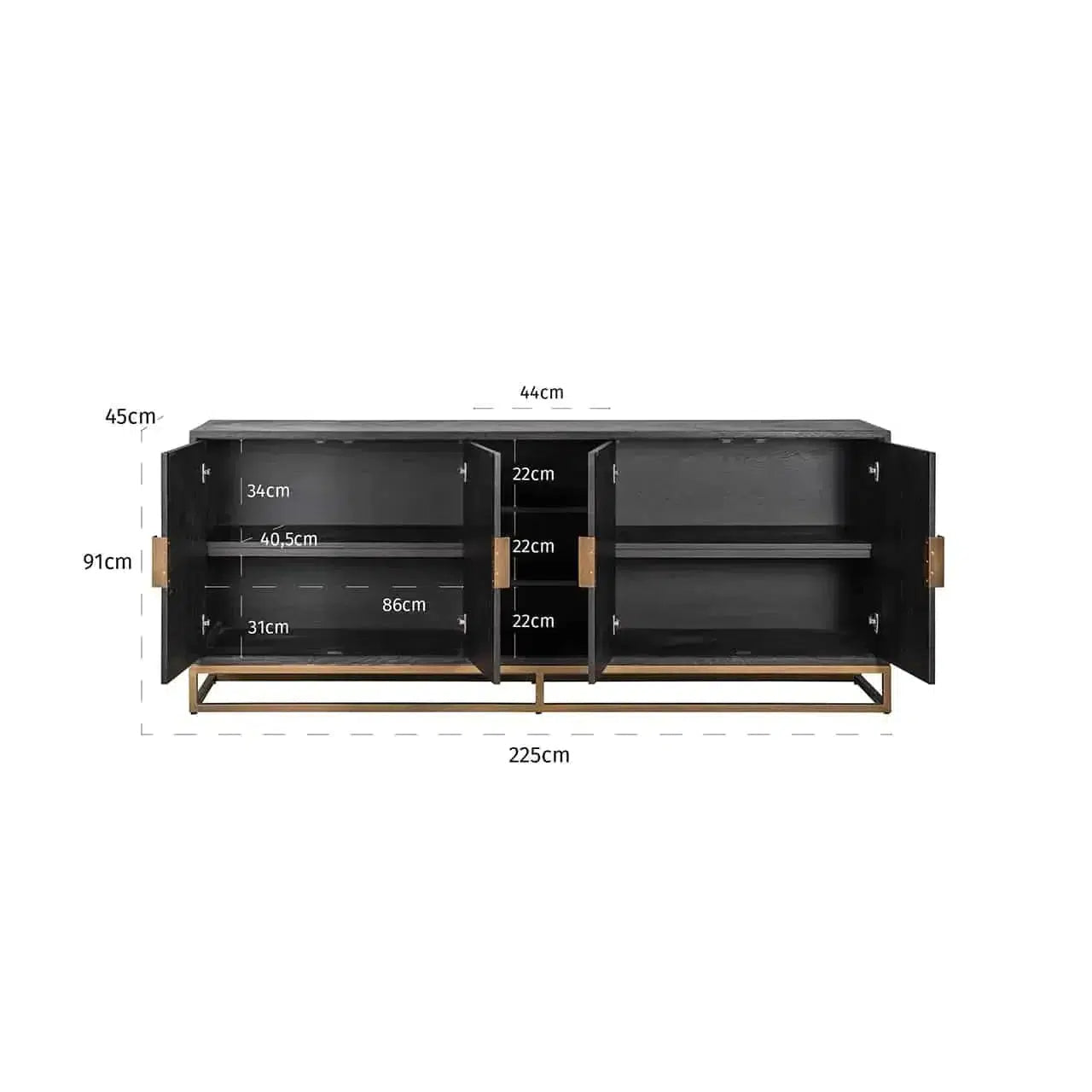 Richmond Interiors Sideboard Blackbone brass 4-türig + offenes Fach (Schwarz rustikal)-sideboard-Stil-Ambiente-8720621604433