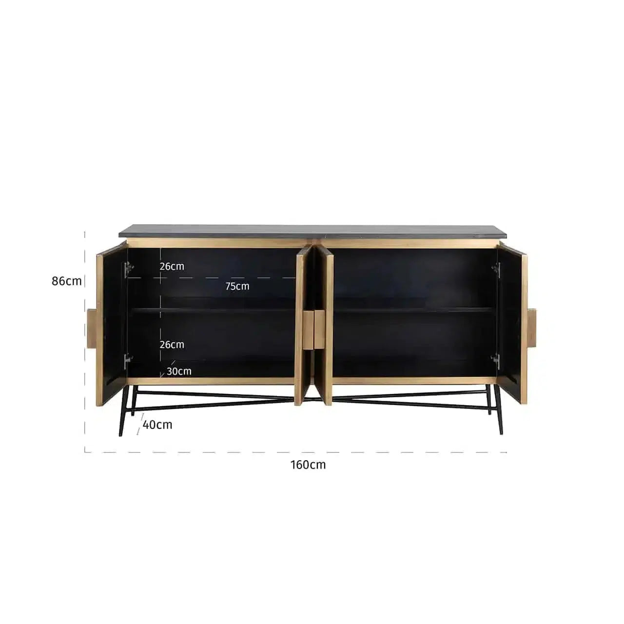 Richmond Interiors Sideboard Ironville 4-türig (Gold)-sideboard-Stil-Ambiente-8720621605577