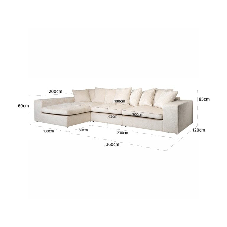 Richmond Interiors Sofa Couch Alcazar 3-seats + lounge left white chenille-Sofa-Stil-Ambiente-8720621685333