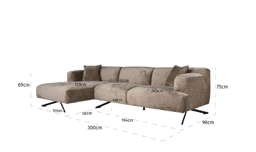 Richmond Interiors Sofa Couch Donovan 3-seats + lounge right (Bergen 104 taupe chenille)-Sofa-Stil-Ambiente-