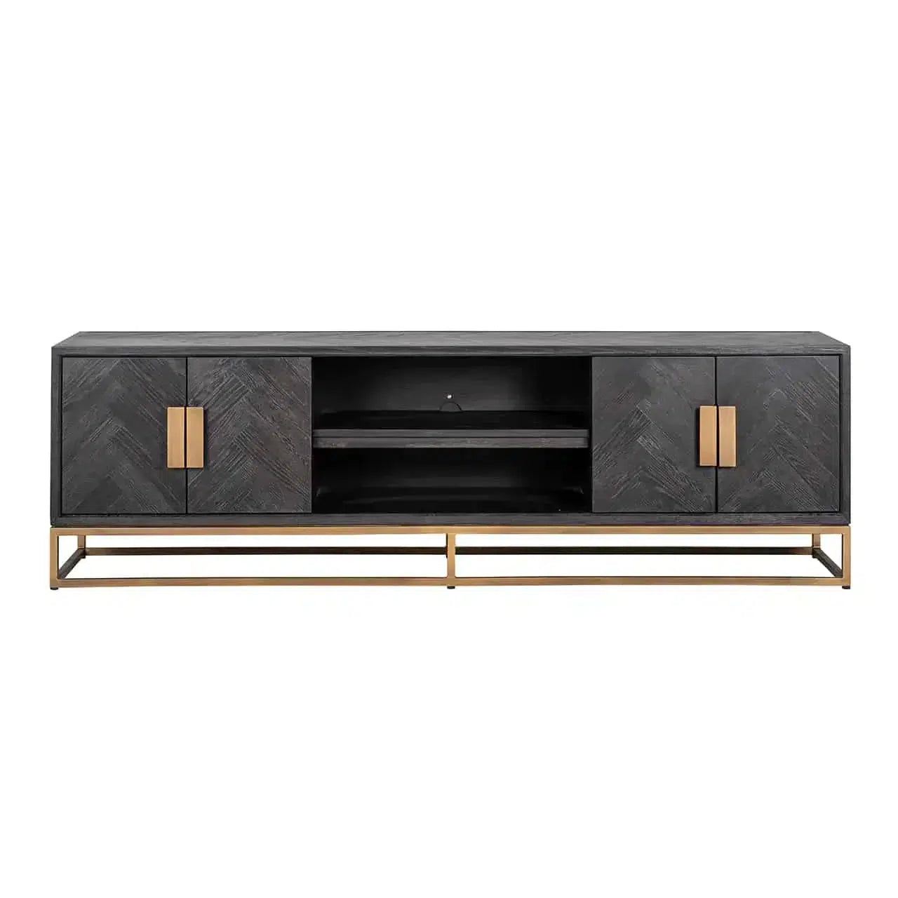 Richmond Interiors TV Board TV Lowboard Fernsehkommode TV-Sideboard Blackbone brass 4-türig 200 (Schwarz rustikal)-TV Board-Stil-Ambiente-8720621604419