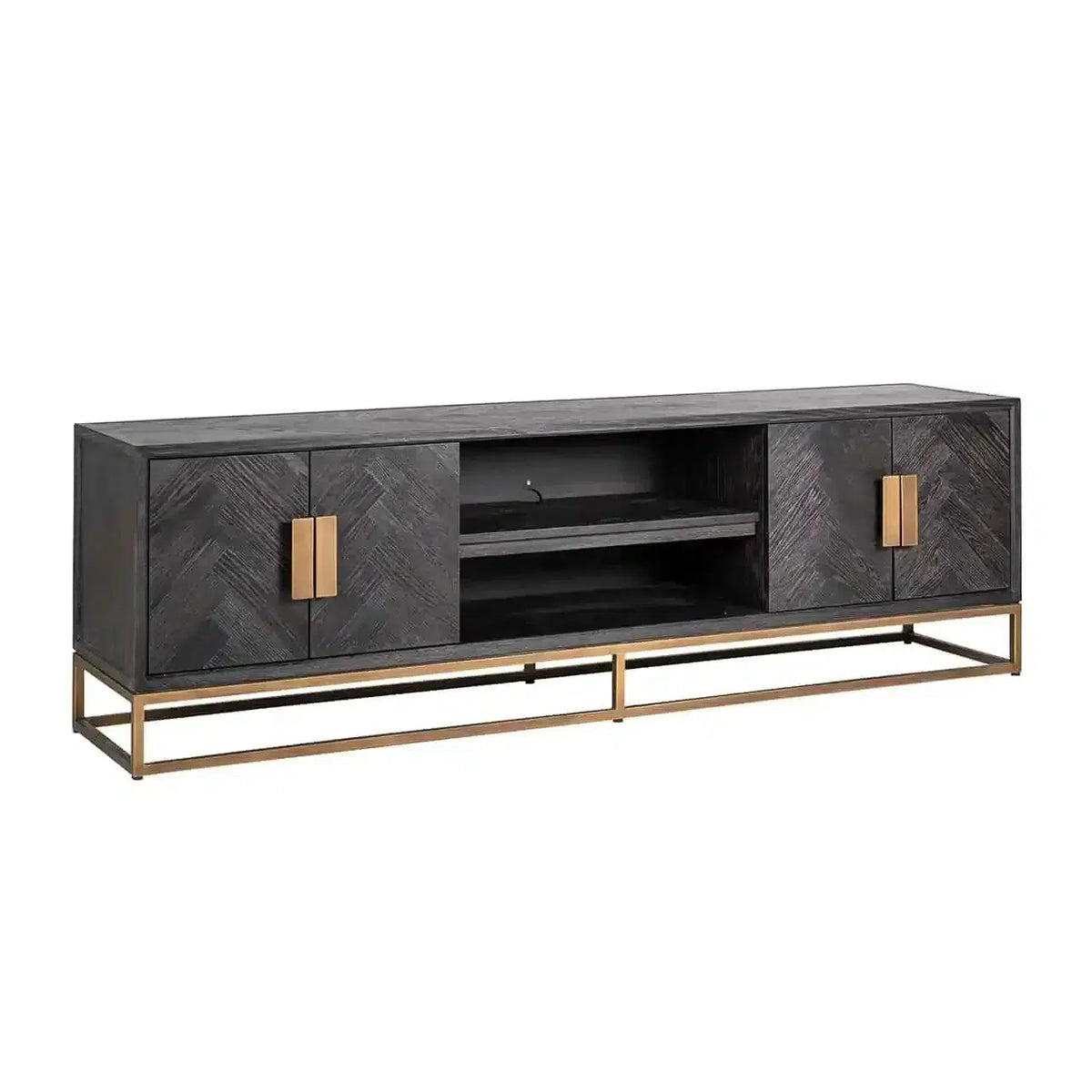 Richmond Interiors TV Board TV Lowboard Fernsehkommode TV-Sideboard Blackbone brass 4-türig 200 (Schwarz rustikal)-TV Board-Stil-Ambiente-8720621604419