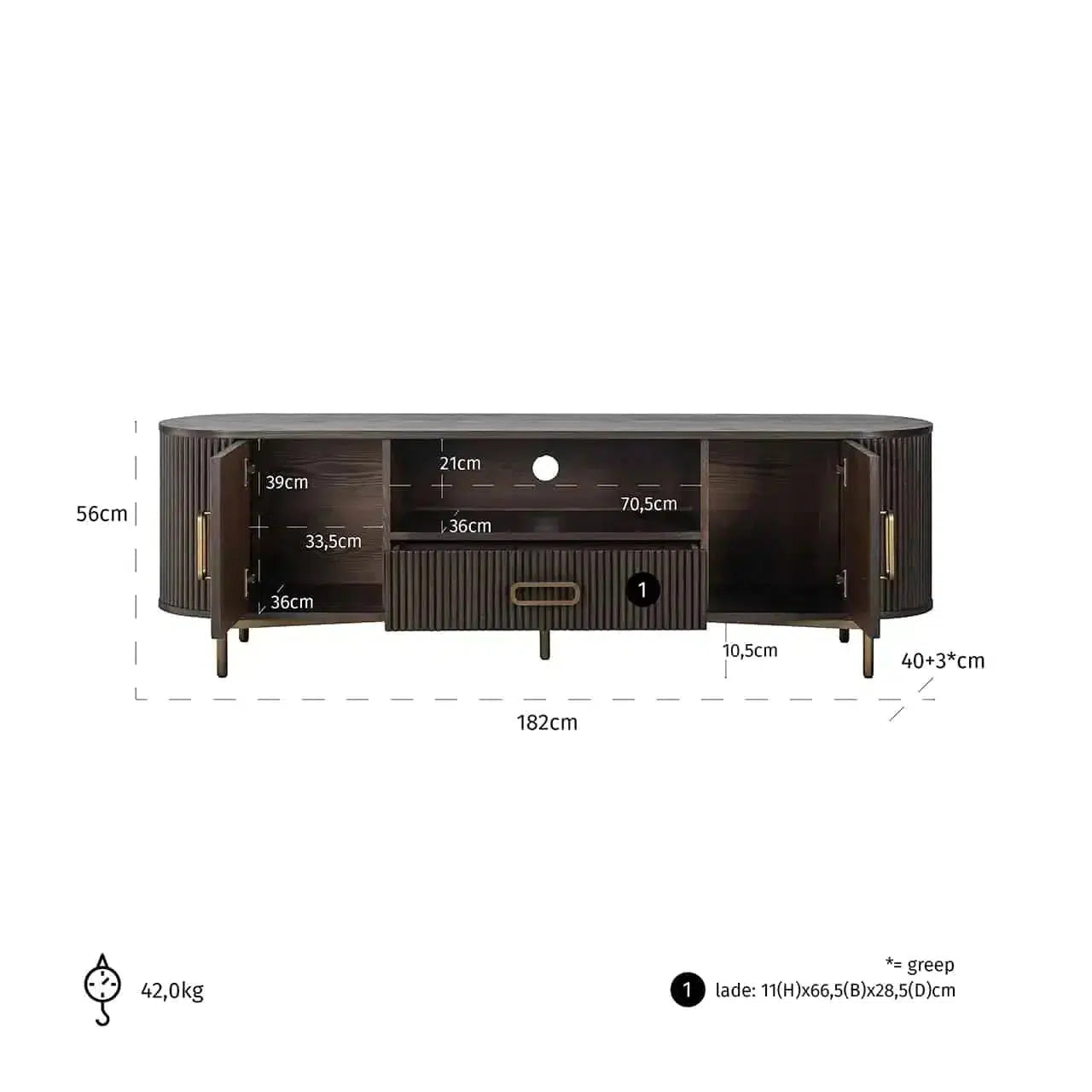 Richmond Interiors Sideboard Old Direction TV -kaappi Luxor 2-ovinen 1 laatikko (ruskea)